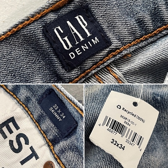 NWT Gap Men’s Flex Skinny Jeans Light Wash Blue Denim Mid Rise Size 33x34 - Picture 5 of 8